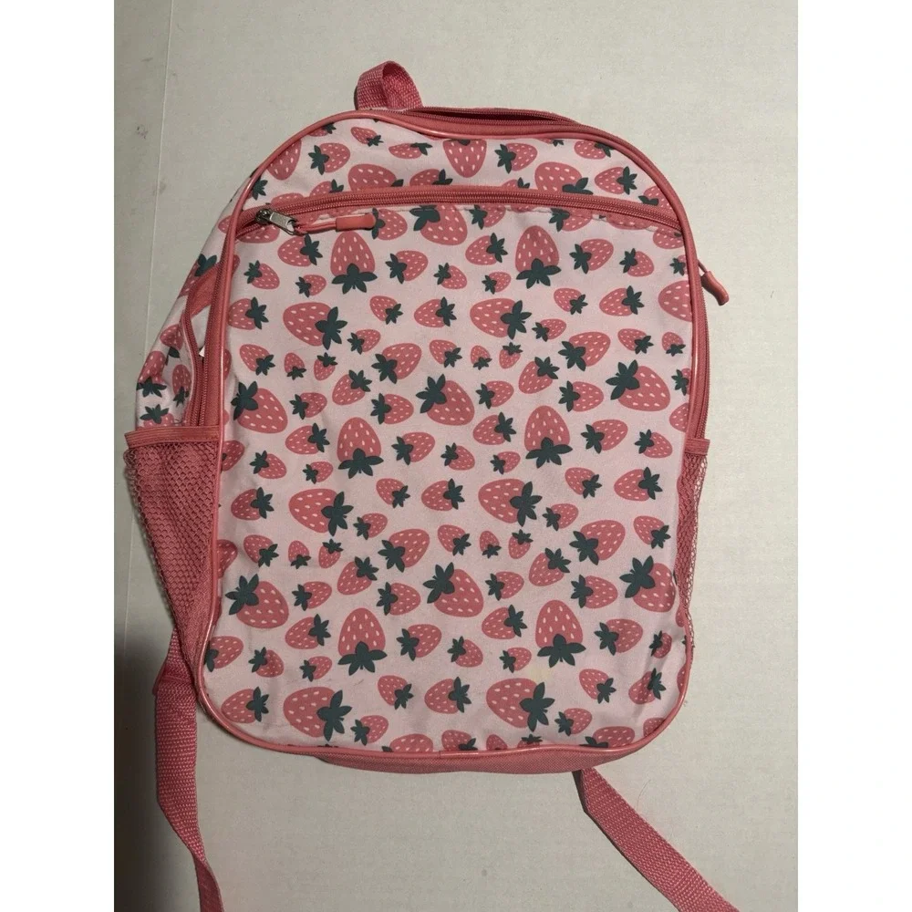 Unbranded Cute Pink Strawberry AOP Backpack bag w/ adj straps
